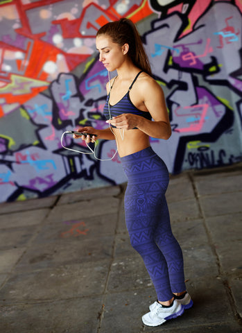 Image of Native Bird Pattern Blue Leggings