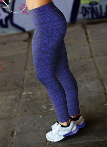 Image of Native Bird Pattern Blue Leggings