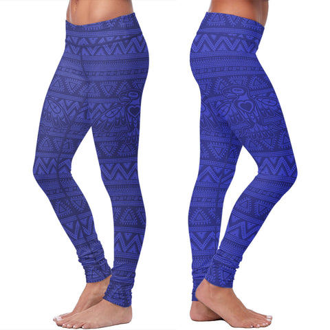 Image of Native Bird Pattern Blue Leggings
