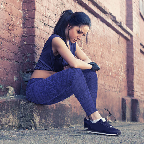 Image of Native Bird Pattern Blue Leggings