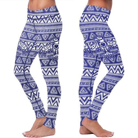 Image of Native Bird Pattern White and Blue Leggings