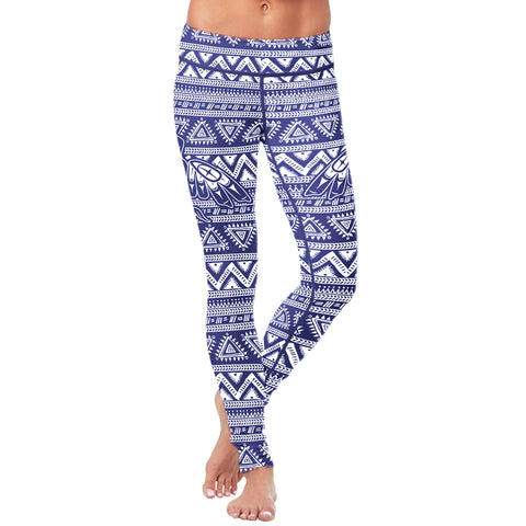 Image of Native Bird Pattern White and Blue Leggings