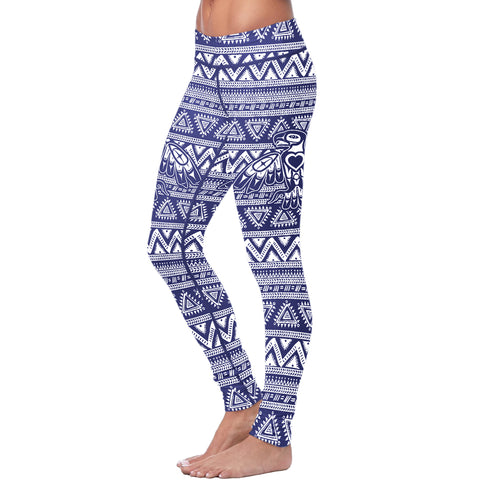Image of Native Bird Pattern White and Blue Leggings