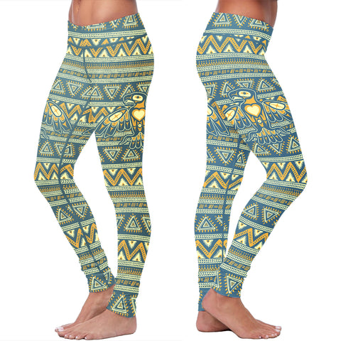 Image of Native Bird Pattern Blue and Orange Leggings