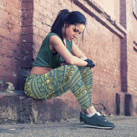 Image of Native Bird Pattern Blue and Orange Leggings