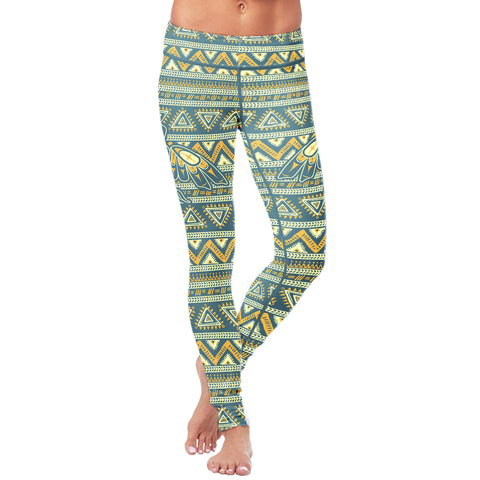 Image of Native Bird Pattern Blue and Orange Leggings