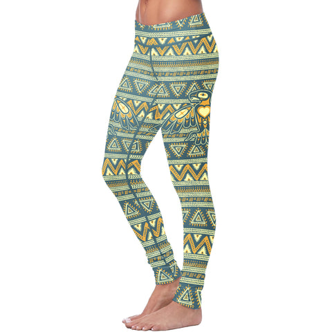 Image of Native Bird Pattern Blue and Orange Leggings