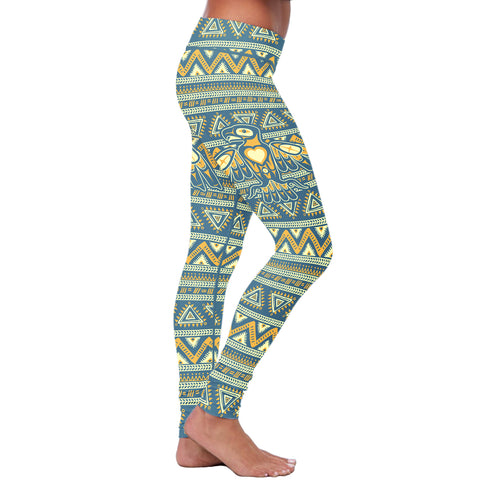 Image of Native Bird Pattern Blue and Orange Leggings