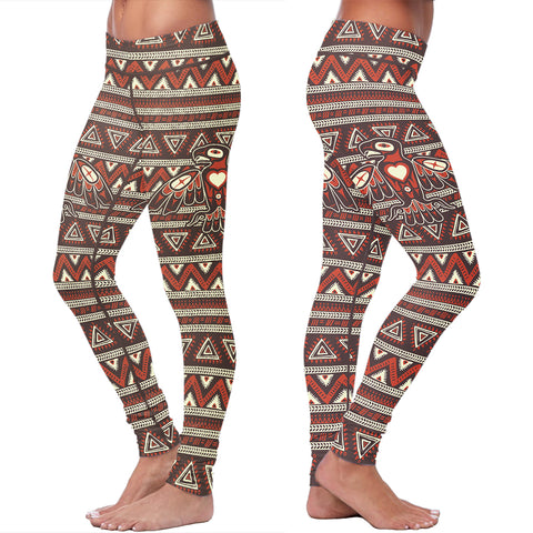 Image of Native Bird Pattern Brown and Orange Leggings