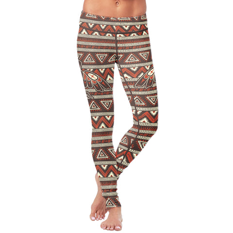 Image of Native Bird Pattern Brown and Orange Leggings