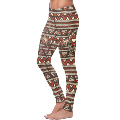Image of Native Bird Pattern Brown and Orange Leggings