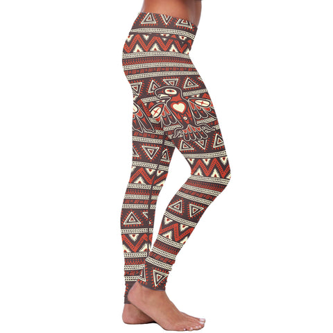 Image of Native Bird Pattern Brown and Orange Leggings