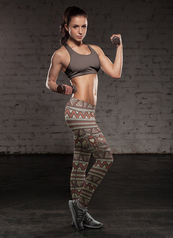 Image of Native Bird Pattern Brown and Orange Leggings