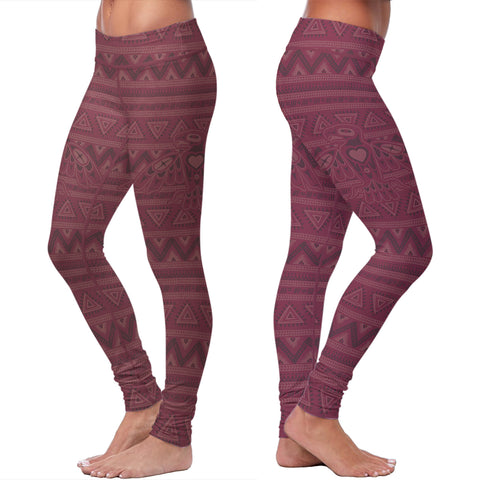 Image of Native Bird Pattern Burgundy Leggings