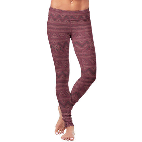 Image of Native Bird Pattern Burgundy Leggings