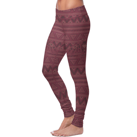 Image of Native Bird Pattern Burgundy Leggings