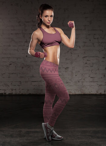 Image of Native Bird Pattern Burgundy Leggings