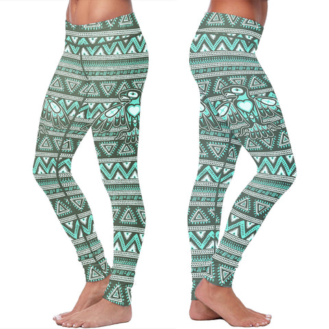 Image of Native Bird Pattern Green Leggings