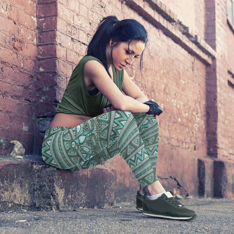 Image of Native Bird Pattern Green Leggings