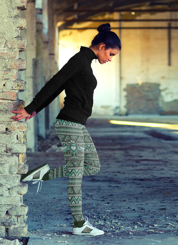 Image of Native Bird Pattern Green Leggings