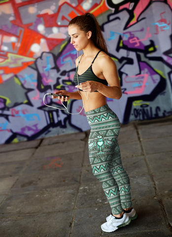 Image of Native Bird Pattern Green Leggings