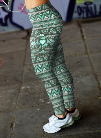 Image of Native Bird Pattern Green Leggings