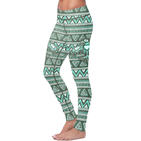 Image of Native Bird Pattern Green Leggings