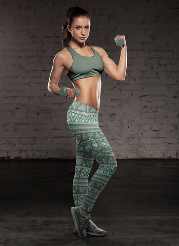 Image of Native Bird Pattern Green Leggings
