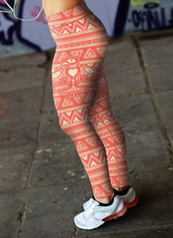 Image of Native Bird Pattern Pink Leggings