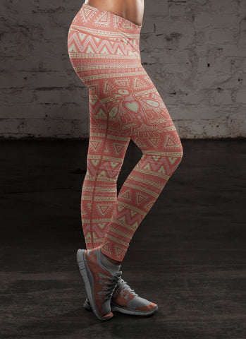 Image of Native Bird Pattern Pink Leggings