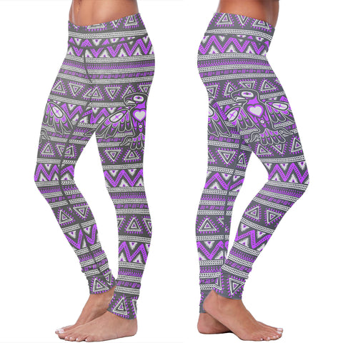Image of Native Bird Pattern Purple and Gray Leggings