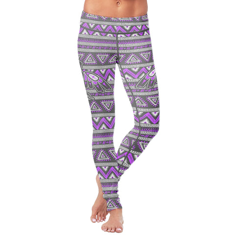 Image of Native Bird Pattern Purple and Gray Leggings