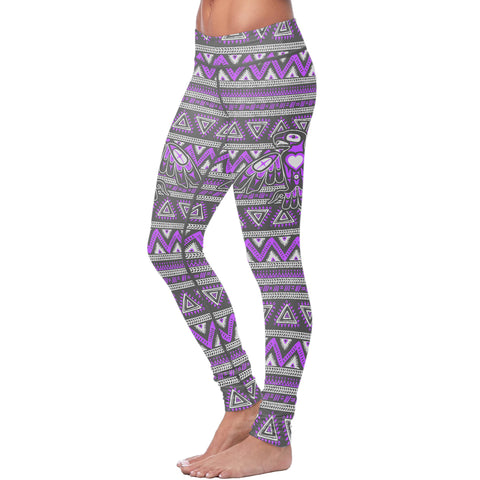 Image of Native Bird Pattern Purple and Gray Leggings