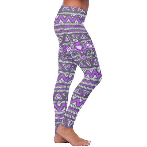Image of Native Bird Pattern Purple and Gray Leggings