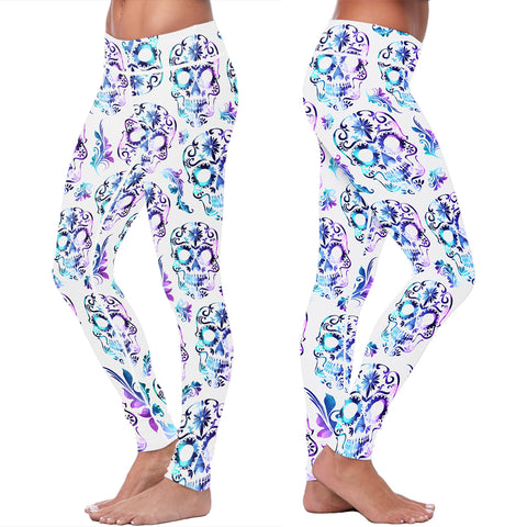 Image of Sugar Skull White and Purple Leggings Yoga Pants
