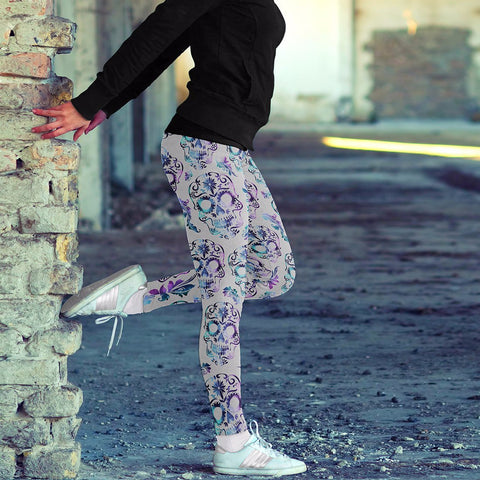 Image of Sugar Skull White and Purple Leggings Yoga Pants