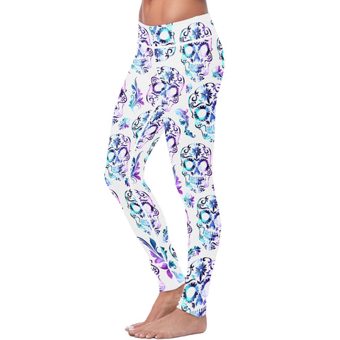 Image of Sugar Skull White and Purple Leggings Yoga Pants