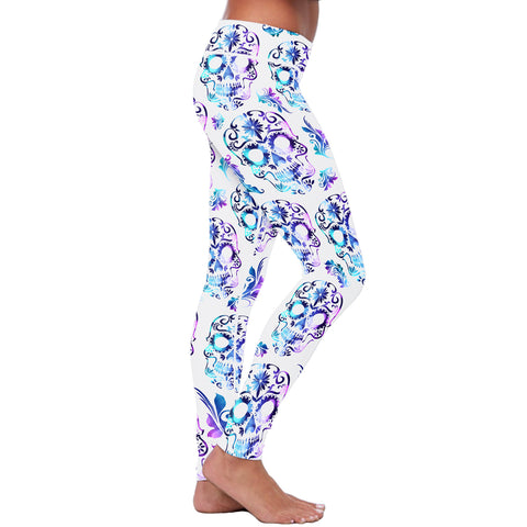 Image of Sugar Skull White and Purple Leggings Yoga Pants