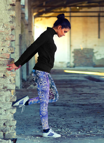 Image of Sugar Skull Leggings Turquoise and Purple