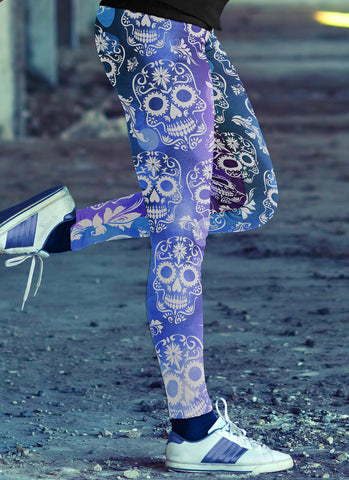 Image of Sugar Skull Leggings Turquoise and Purple