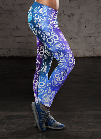 Image of Sugar Skull Leggings Turquoise and Purple