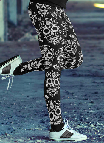 Image of Sugar Skull Leggings Black and White