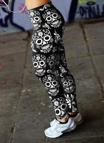 Image of Sugar Skull Leggings Black and White