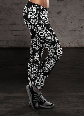 Image of Sugar Skull Leggings Black and White