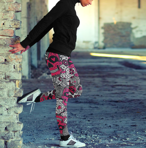 Image of Sugar Skull Leggings Pink and Silver