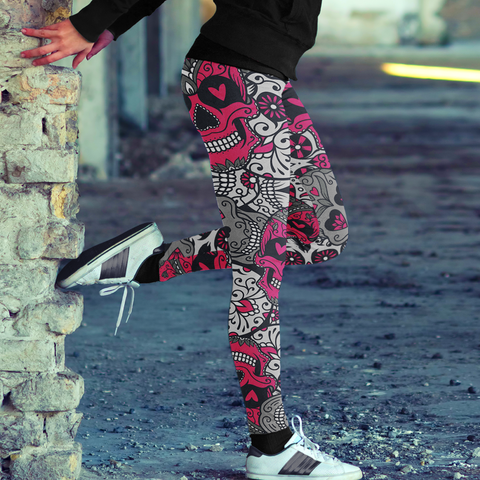 Image of Sugar Skull Leggings Pink and Silver