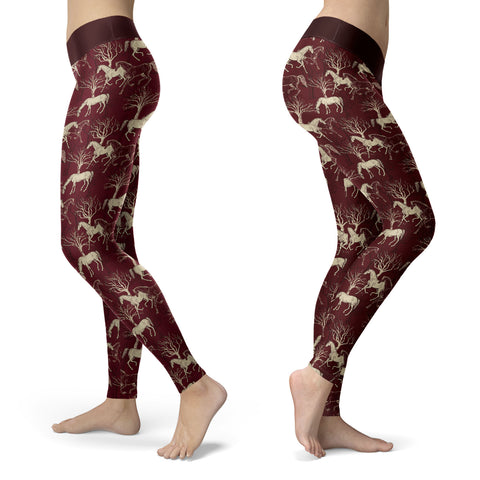 Image of Horse Leggings Burgundy Horse