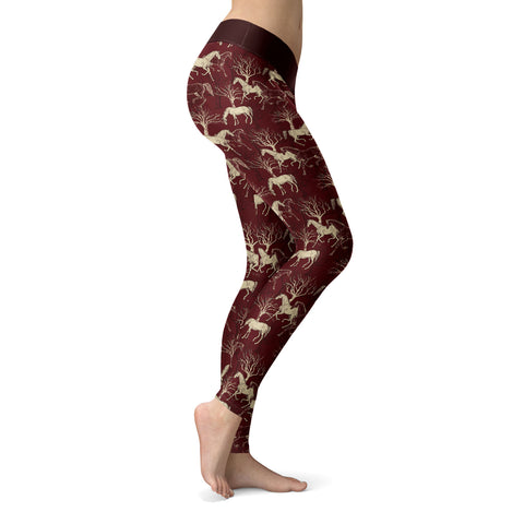 Image of Horse Leggings Burgundy Horse