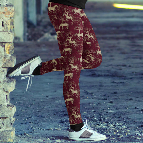 Image of Horse Leggings Burgundy Horse