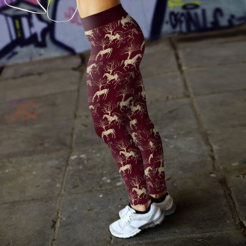 Image of Horse Leggings Burgundy Horse